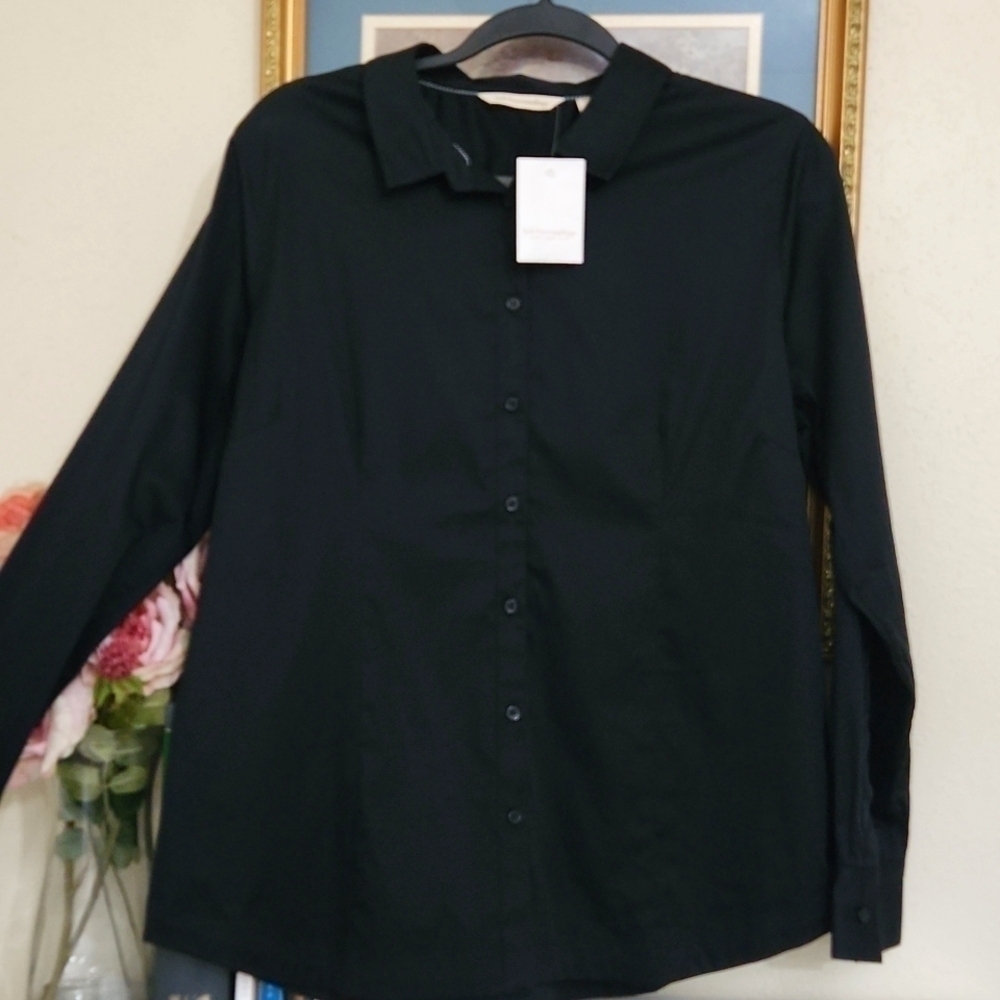 Soft Surroundings Black Button Down Classy Sophisticated Pitch Black Color - Picture 6 of 12